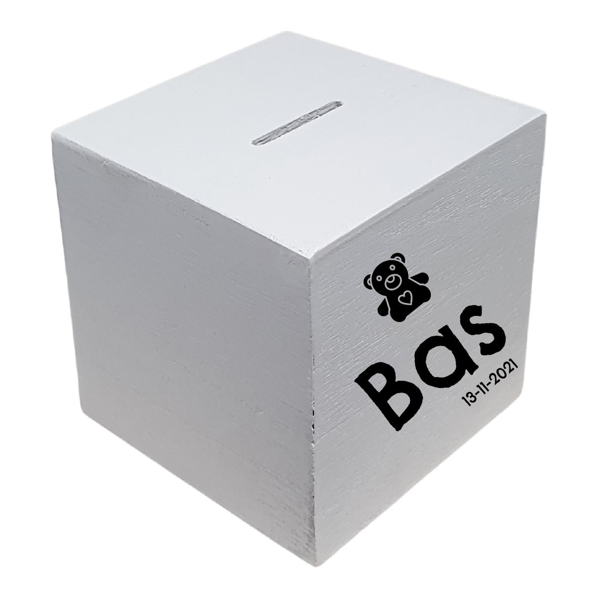 Spaarpot met naam - Hout Wit