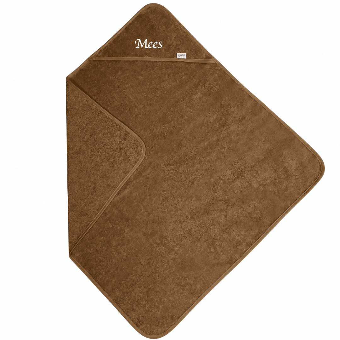 Badcape met naam - brown clay