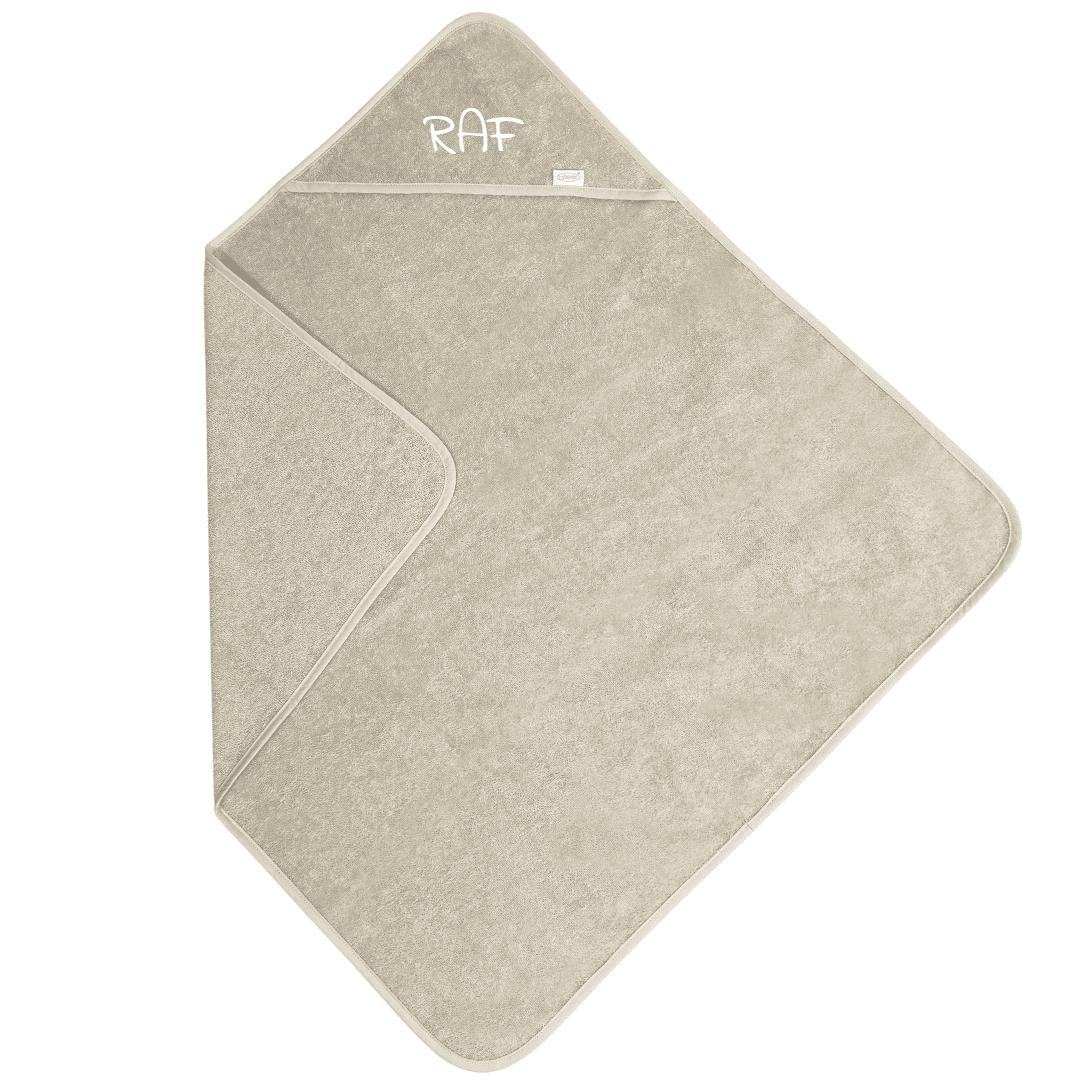 Badcape met naam - sandstone grey