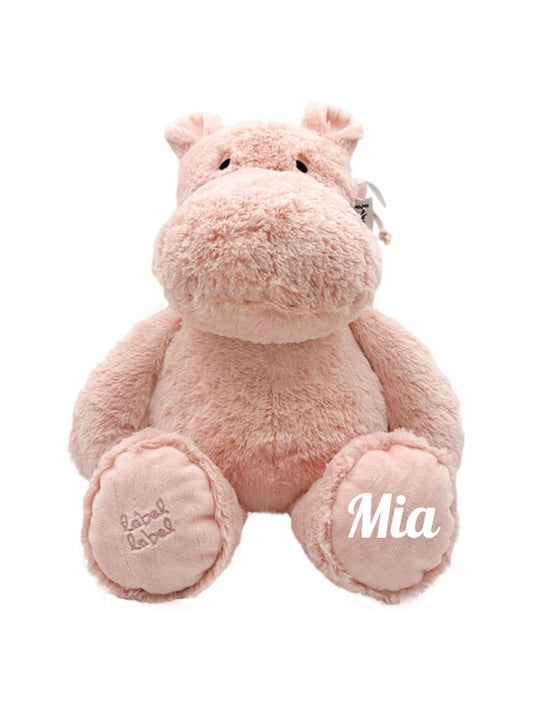 Label Label - knuffel met naam - Hippo Harvey - Pink