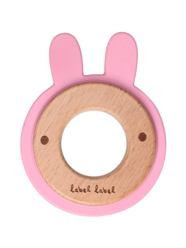 Label Label - Teether Wood & Silicone - Rabbit Head - Pink